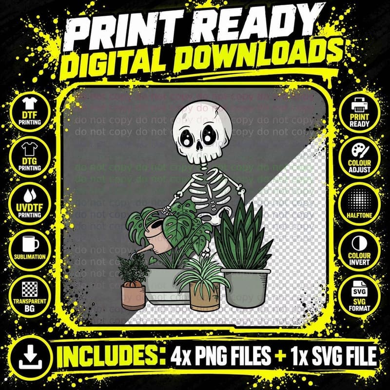 Skeleton Plant Lover Cute Anthophile Goth Houseplant Png SVG Digital Bundle