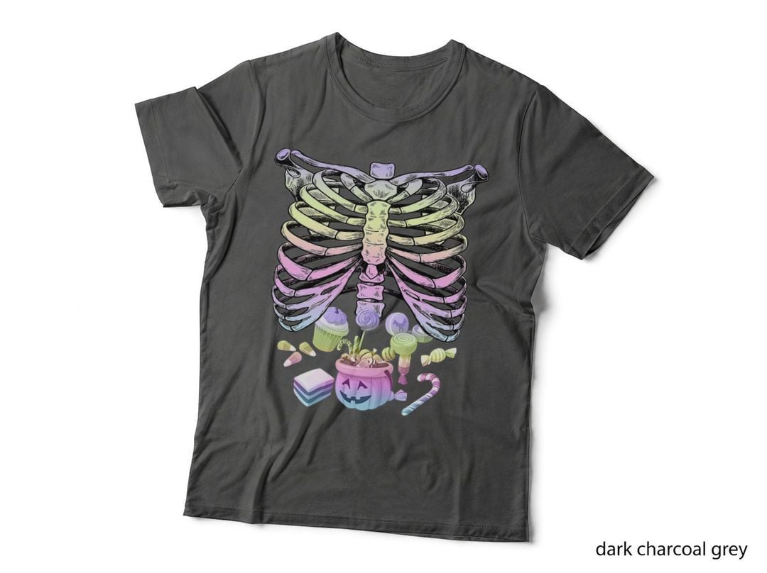 Skeleton Pregnancy Halloween Pastel Goth Candy Rib Cage T-Shirt