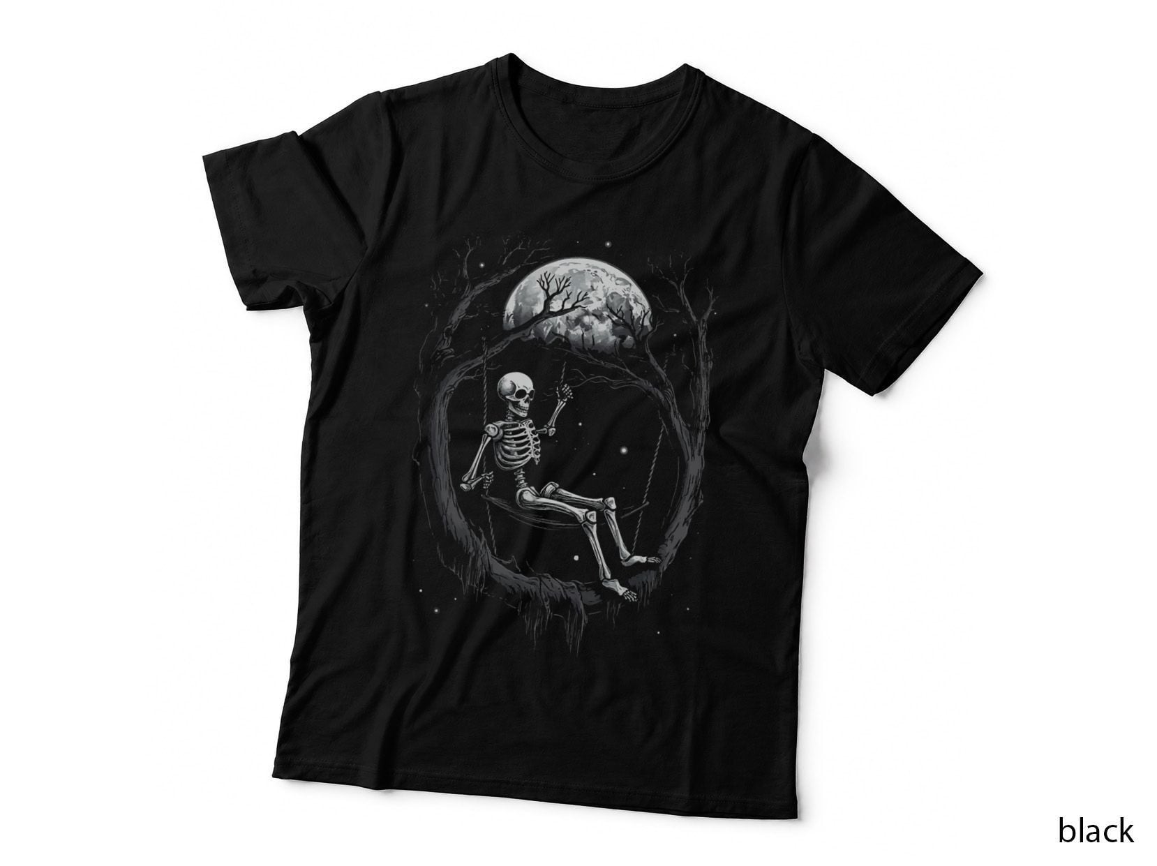 Skeleton Swinging on Moon T-Shirt
