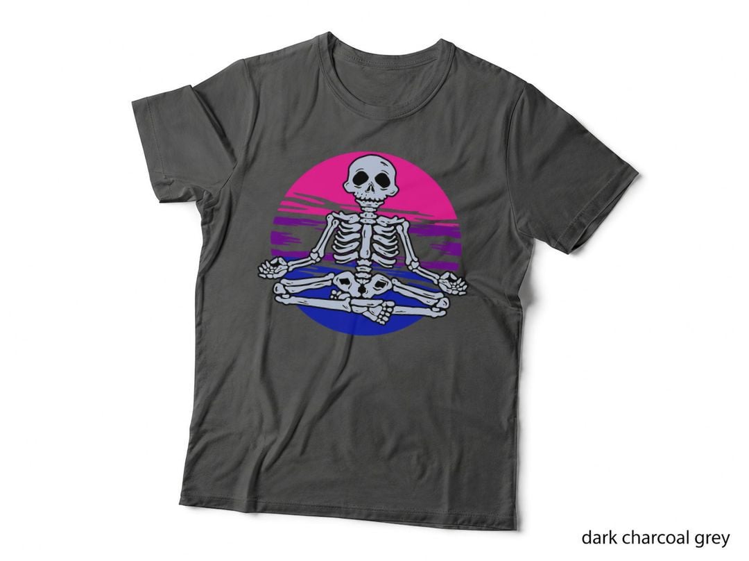Skeleton Yoga LGBT-Q Retro Bisexual Pride Bi Flag Color T-Shirt