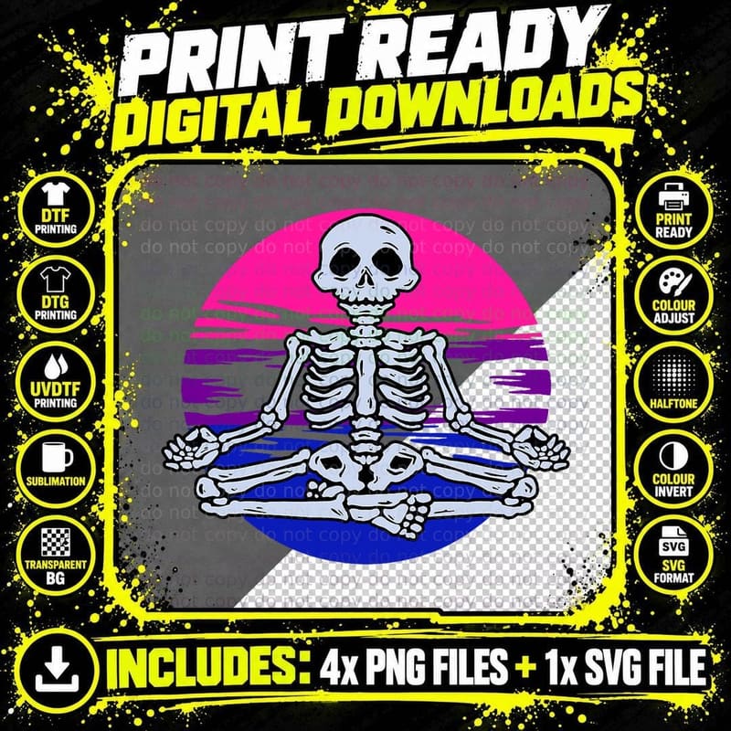 Skeleton Yoga LGBT-Q Retro Bisexual Pride Bi Flag Color Png SVG Digital Bundle
