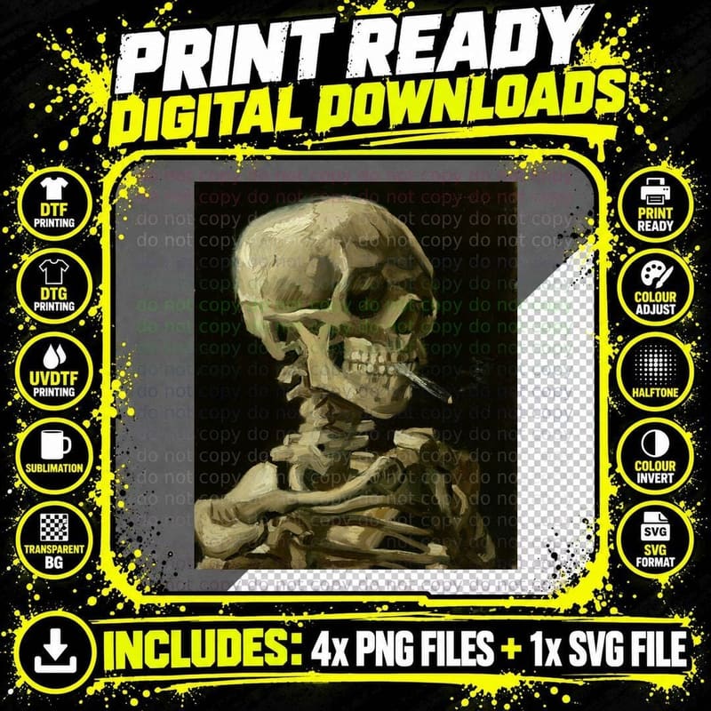 Skeleton by Vincent Van Gogh, Famous Painting T-Shirt Png SVG Digital Bundle