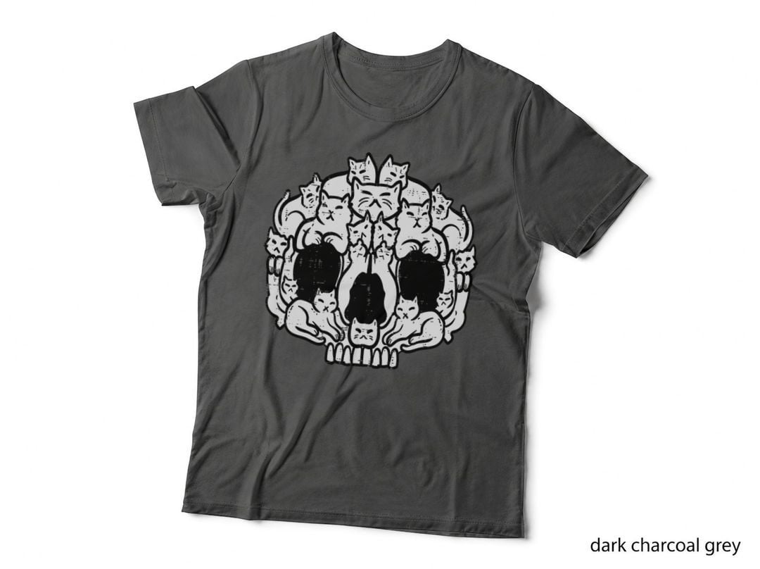 Skull Cats Kitten Kitty Skeleton T-Shirt, Halloween Gothic Print