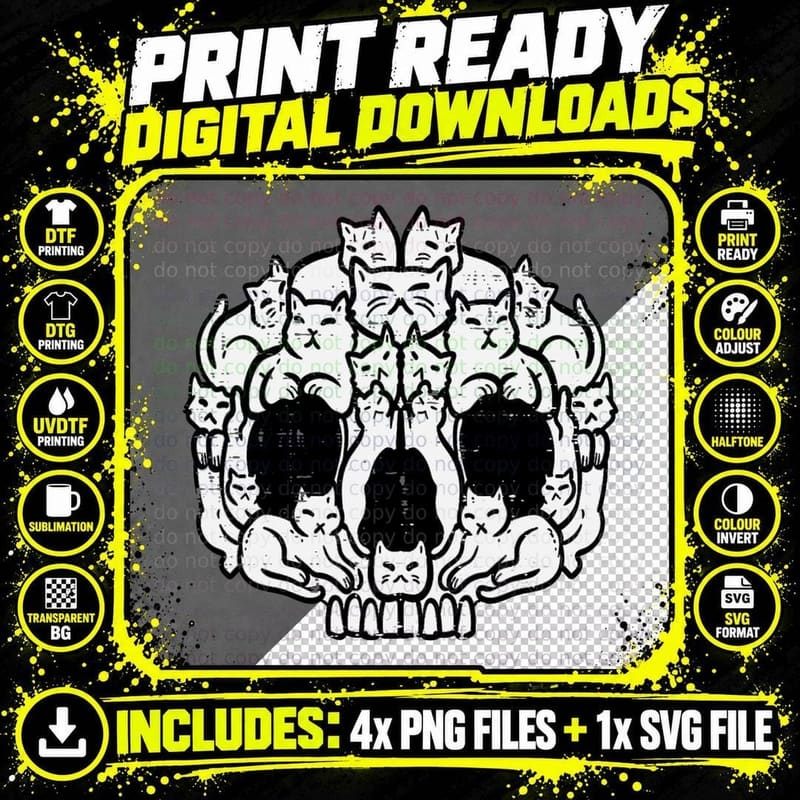 Skull Cats Kitten Kitty Skeleton T-Shirt Png SVG Digital Bundle