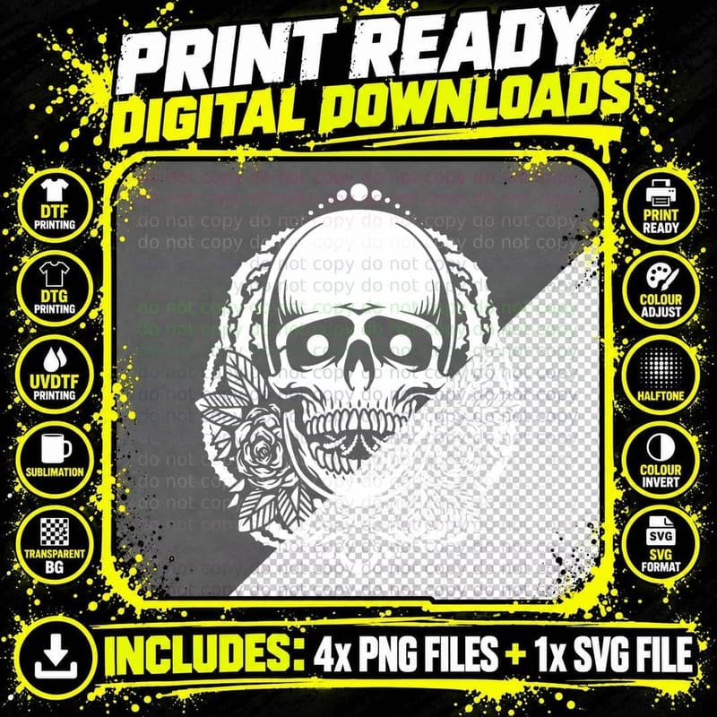 Skull Flowers Lazy Halloween Costume Goth Skeleton Bones Png SVG Digital Bundle