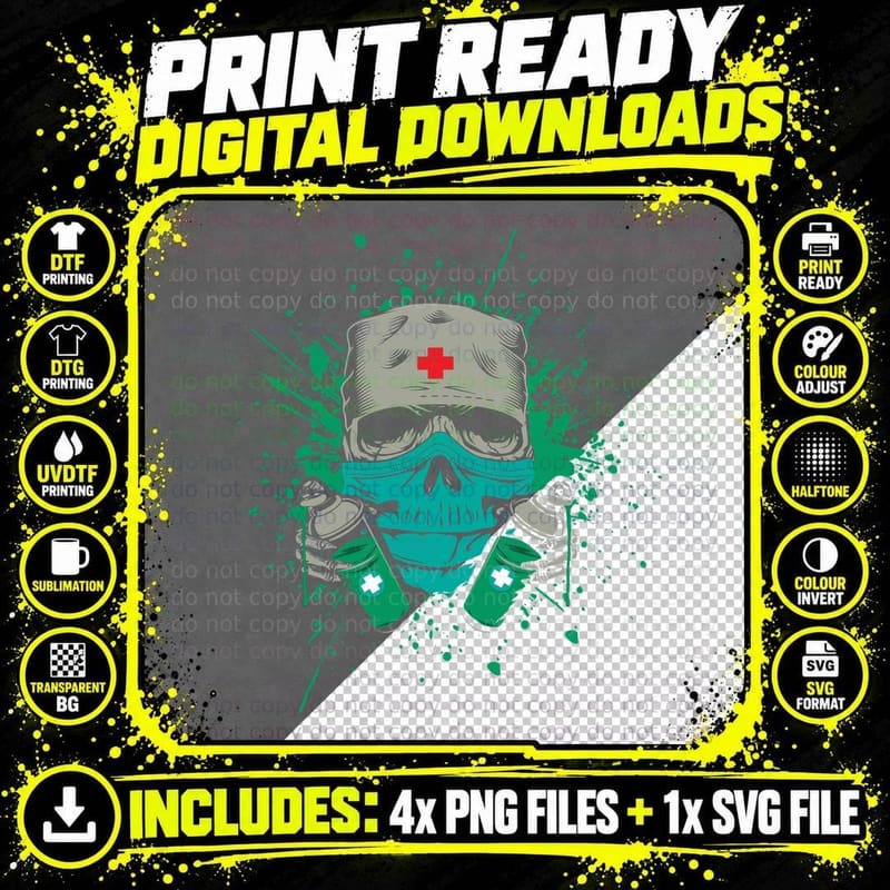 Skull Nurse Corona T-Shirt, Halloween Horror Png SVG Digital Bundle
