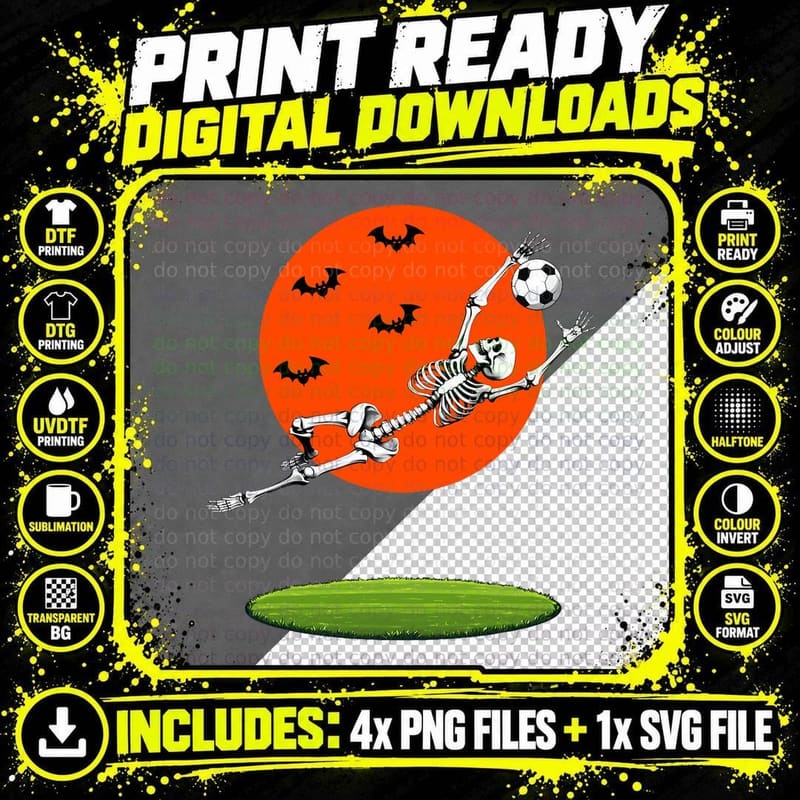 Soccer Skeleton Soccer Player Goalie Halloween Sports Png SVG Digital Bundle