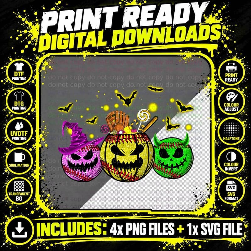 Softball Pumpkin Halloween Witch Softball Halloween Png SVG Digital Bundle