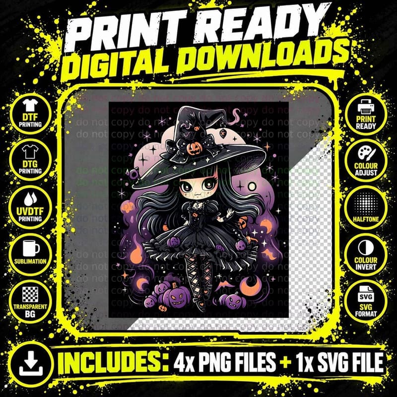 Spellbound Spirits Halloween Witch Art T-Shirt Png SVG Digital Bundle