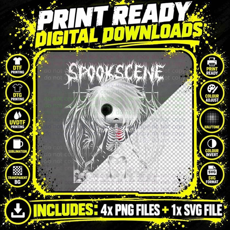 Spookscene Metal Emo Skeleton Fallen Angel Skulls Goth Png SVG Digital Bundle