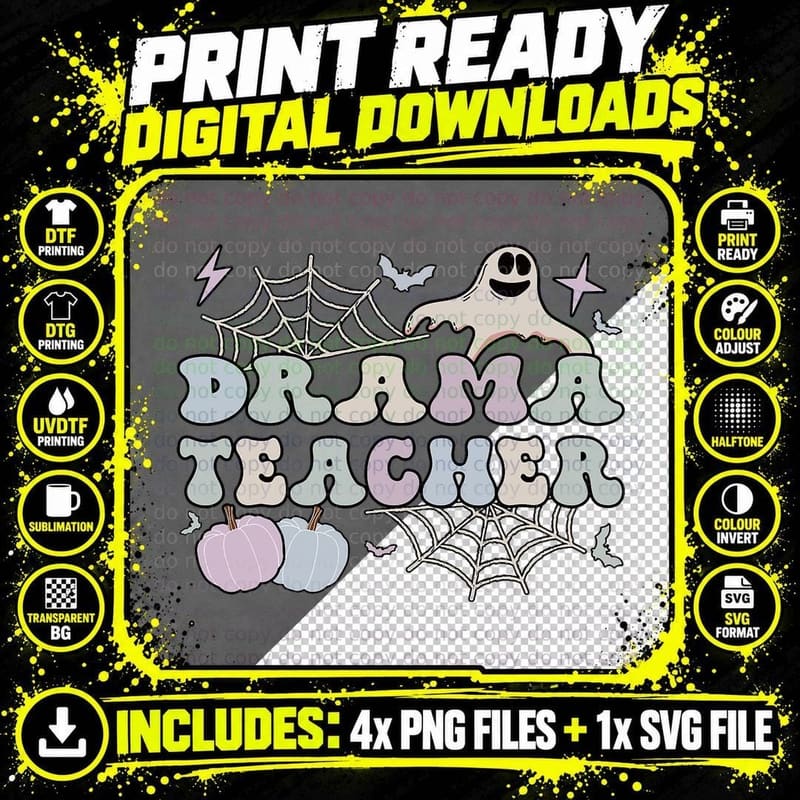 Spooky Drama Teacher Halloween Drama Teaching T-Shirt Png SVG Digital Bundle