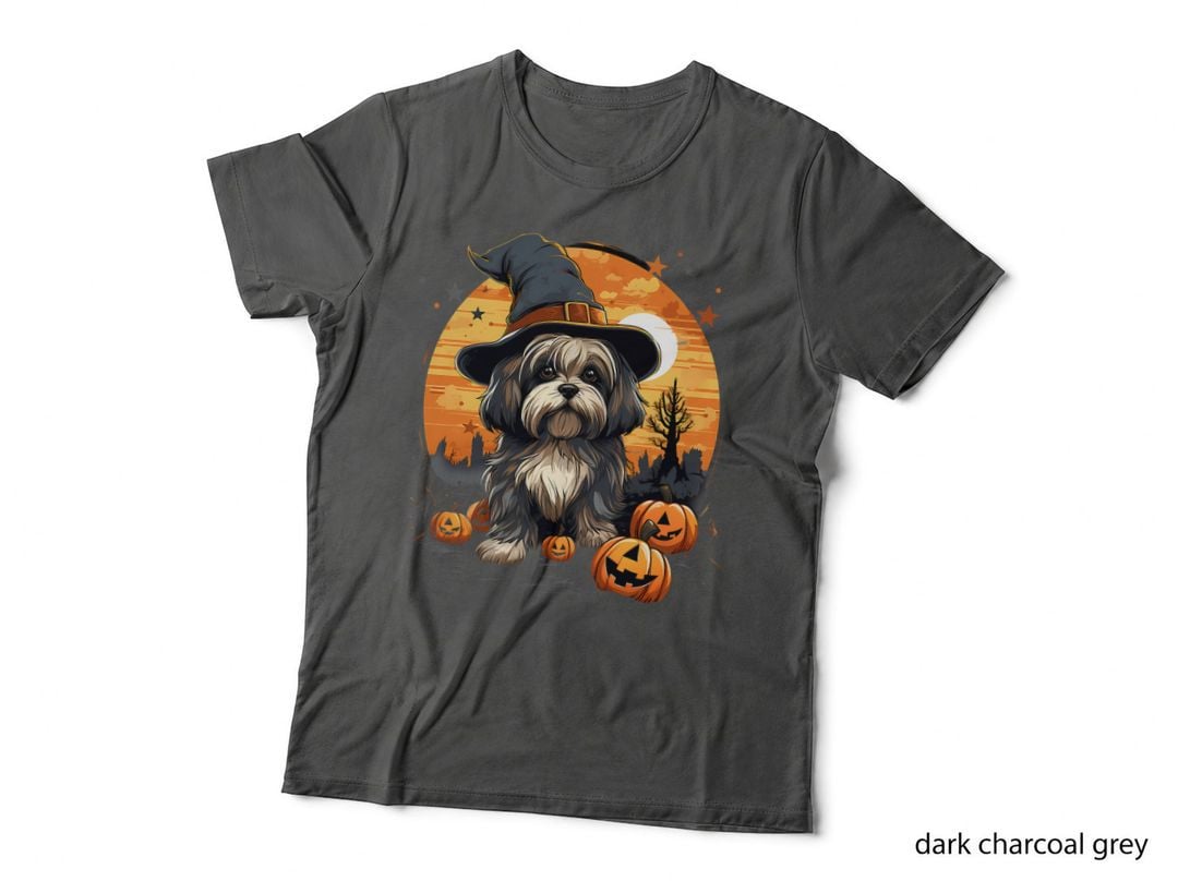Spooky Lhasa Apso Dog Witch Halloween T-Shirt