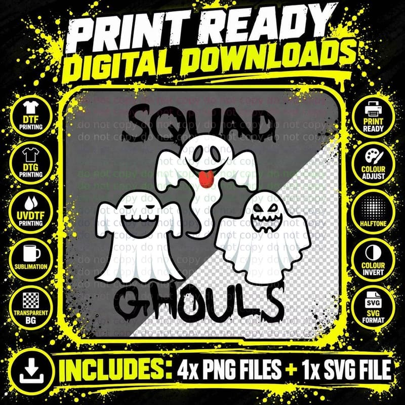 Squad Ghouls Halloween T-Shirt, Ghostly Halloween Theme Png SVG Digital Bundle