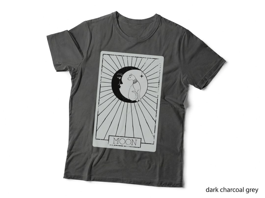 Tarot Card Crescent Moon and Cat Graphic Halloween T-Shirt