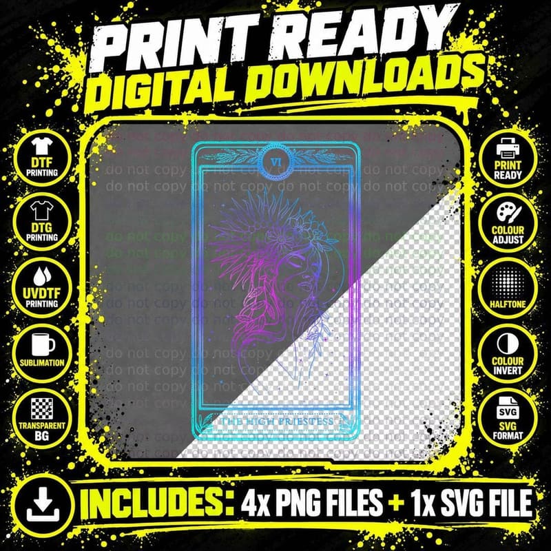 Tarot Card High Priestess Skull Bones Horror Goth Occult Png SVG Digital Bundle