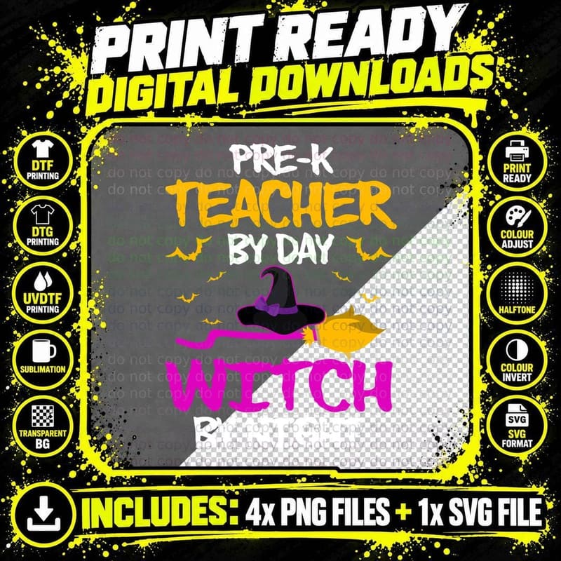Teacher Witch T-Shirt, Halloween Costume Png SVG Digital Bundle
