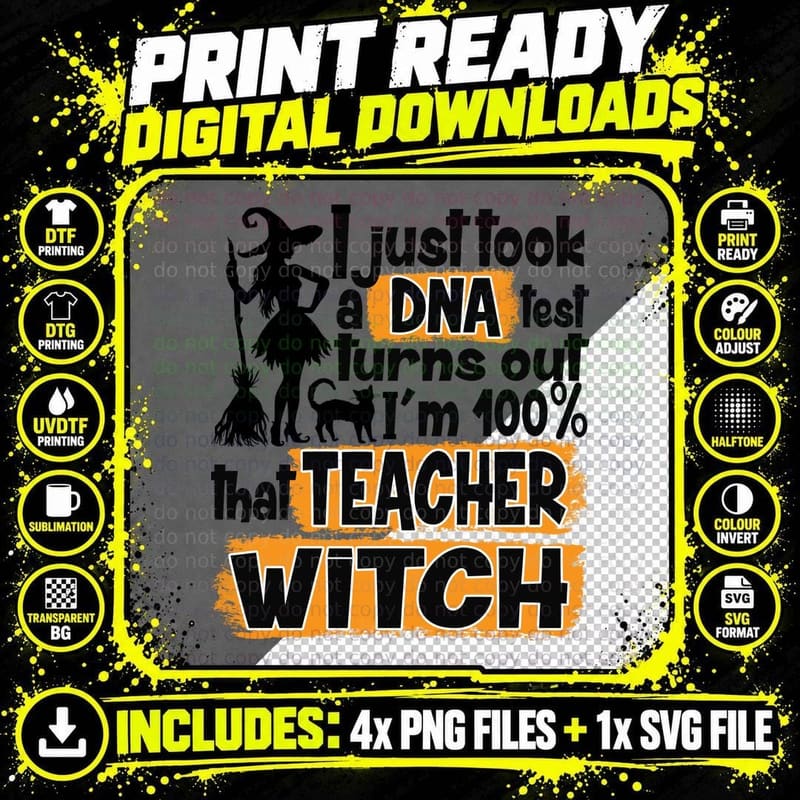 Teacher Witch T-Shirt, Halloween Humor, Teacher Gift Png SVG Digital Bundle