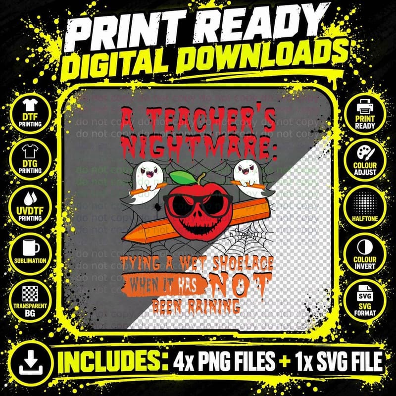 Teacher's Nightmare T-Shirt, Halloween Horror Png SVG Digital Bundle