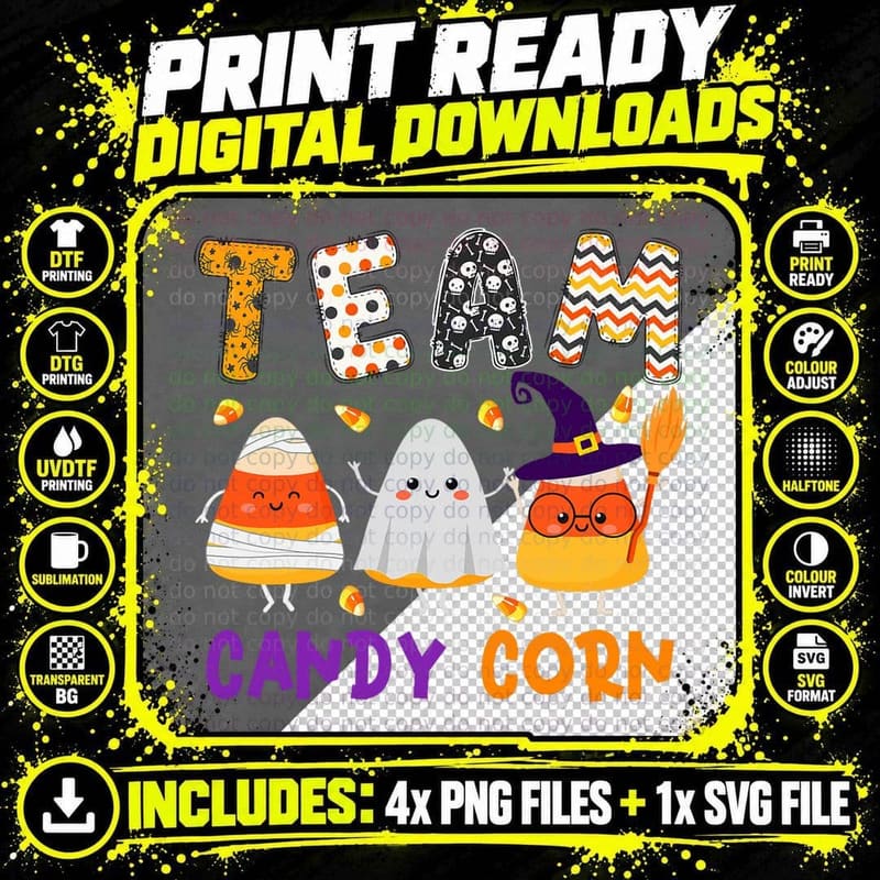 Team Candy Corn Halloween Candy Corns as Witch Boo Mummy Png SVG Digital Bundle