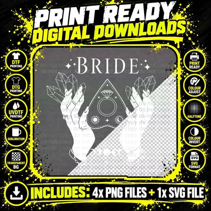The Bride Bachelorette Goth Witch Vibes Wedding Party Png SVG Digital Bundle
