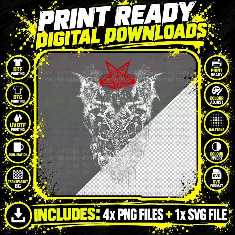 The Devil Baphomet Satan Lucifer Skull Goth Horror Png SVG Digital Bundle