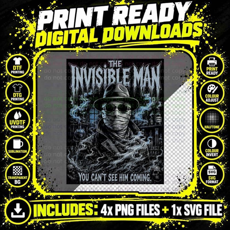The Invisible Man 1933 T-Shirt, Vintage Universal Horror Png SVG Digital Bundle