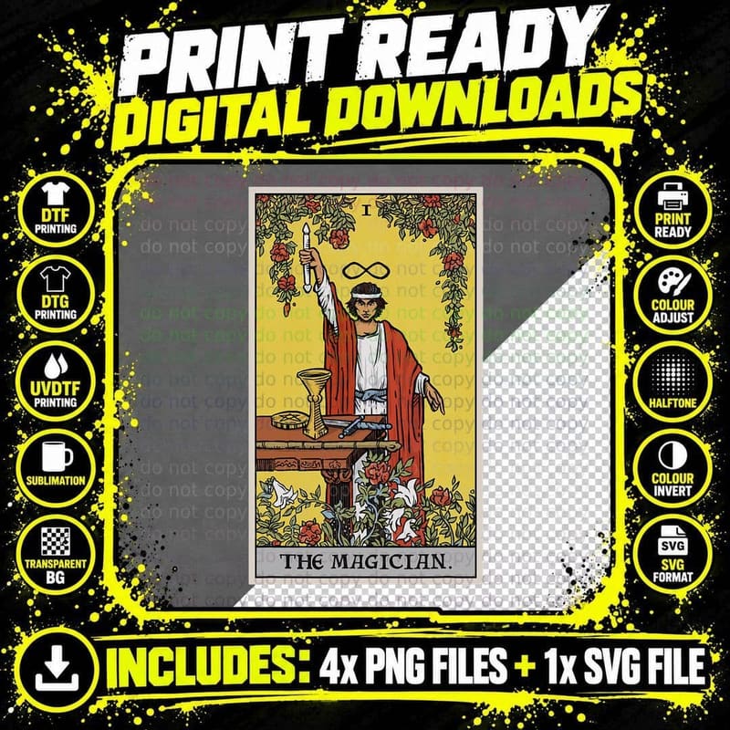 The Magician Tarot Card Spiritual Pagan Witch Divination Png SVG Digital Bundle