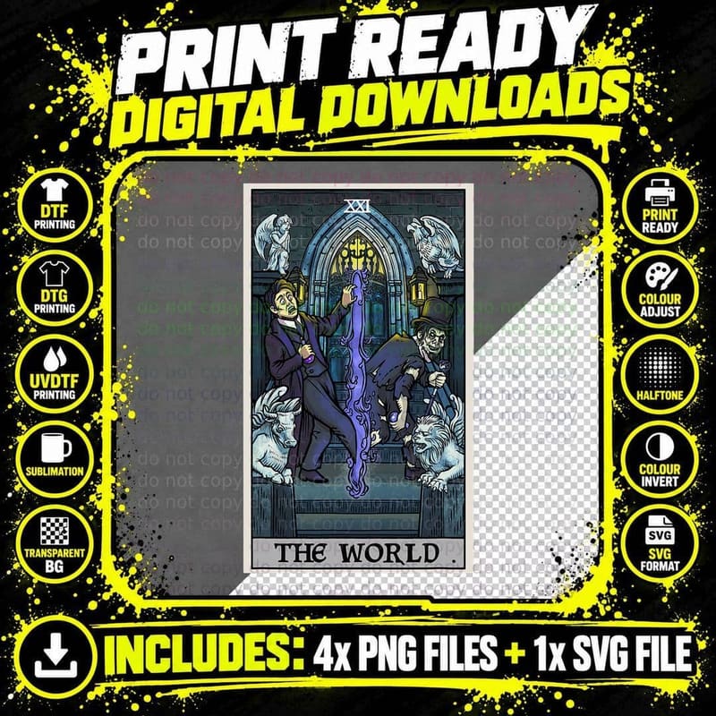 The World Tarot Card Dr Jekyll Mr Hyde Halloween Spooky Png SVG Digital Bundle
