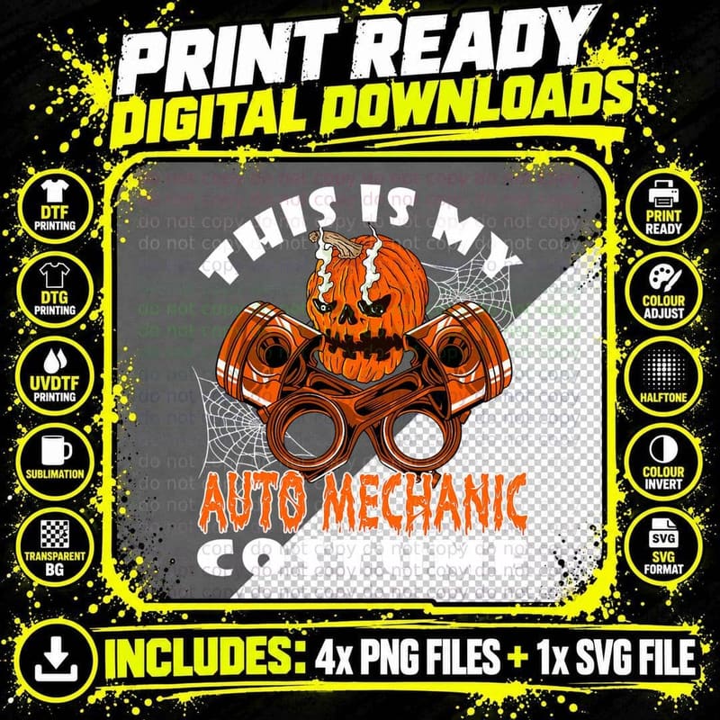 This Is My Auto Mechanic Costume Halloween Horror Png SVG Digital Bundle