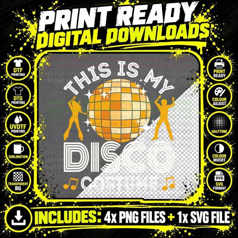 This Is My Disco Costume, 70s & 80s Party Outfit Png SVG Digital Bundle