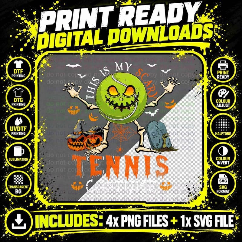 This Is My Scary Tennis Costume Halloween Skeleton Lover Png SVG Digital Bundle
