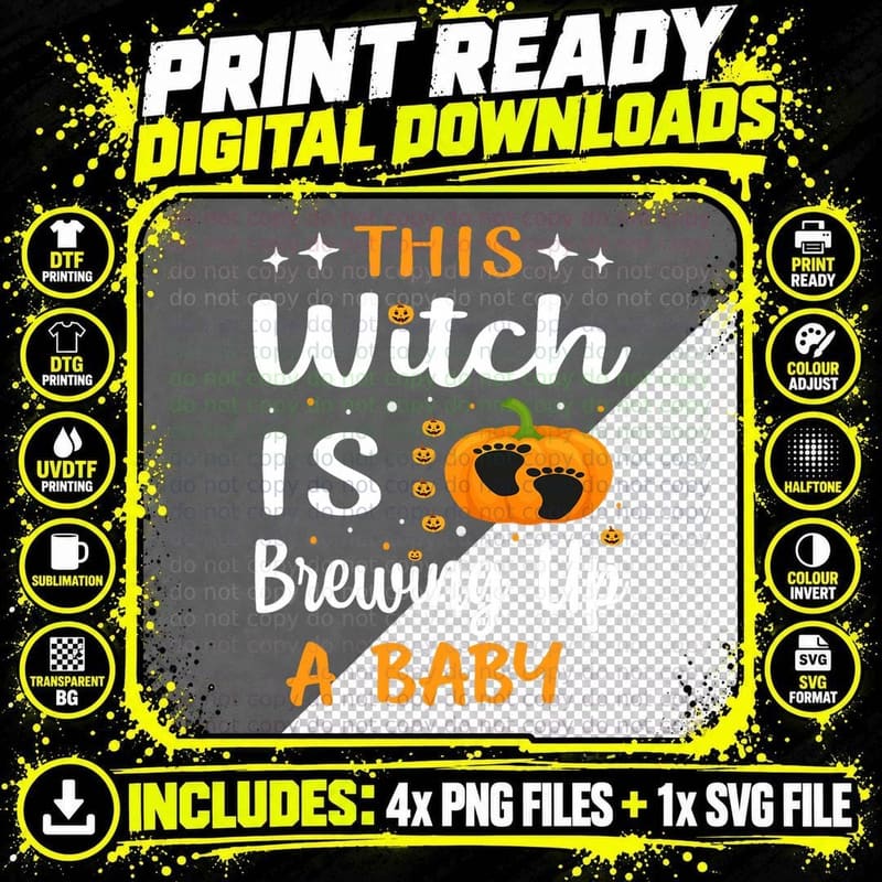 This Witch Is Brewing up a Baby Pregnancy Halloween Png SVG Digital Bundle