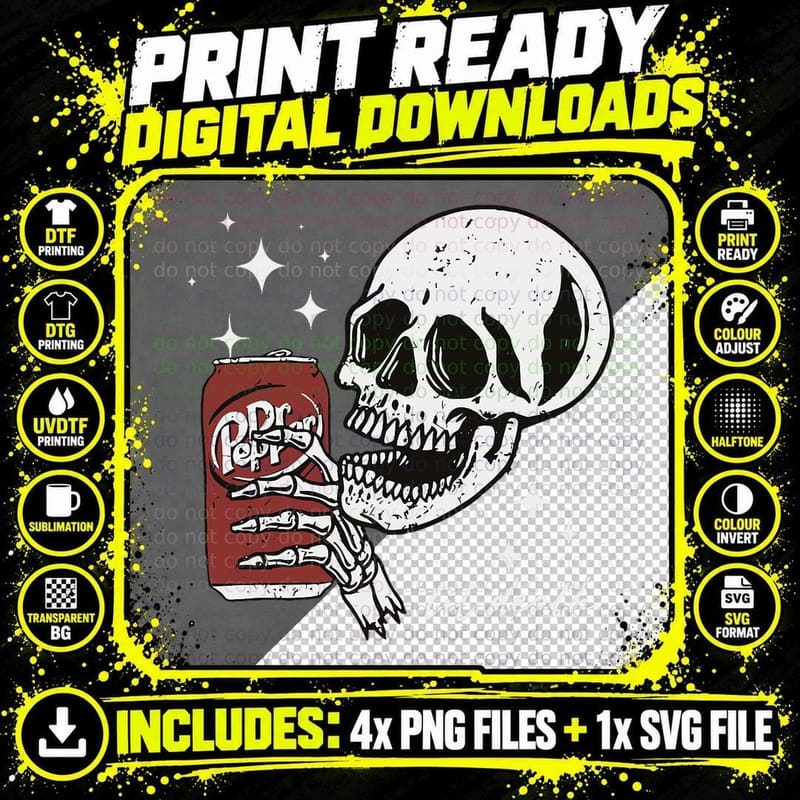 Till Death Pepper Skeleton Halloween Skeleton Drink Png SVG Digital Bundle