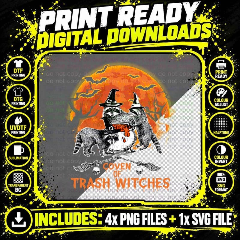 Trash Witches Halloween T-Shirt, Spooky Animal Print Png SVG Digital Bundle