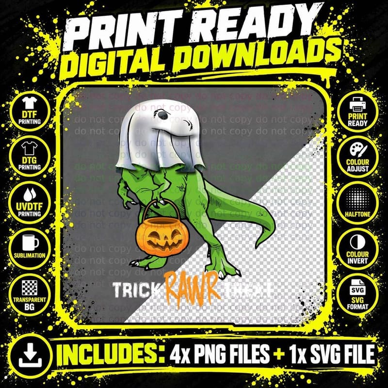 Trick or Treat Rawr T-Rex T-Shirt, Halloween Costume Png SVG Digital Bundle