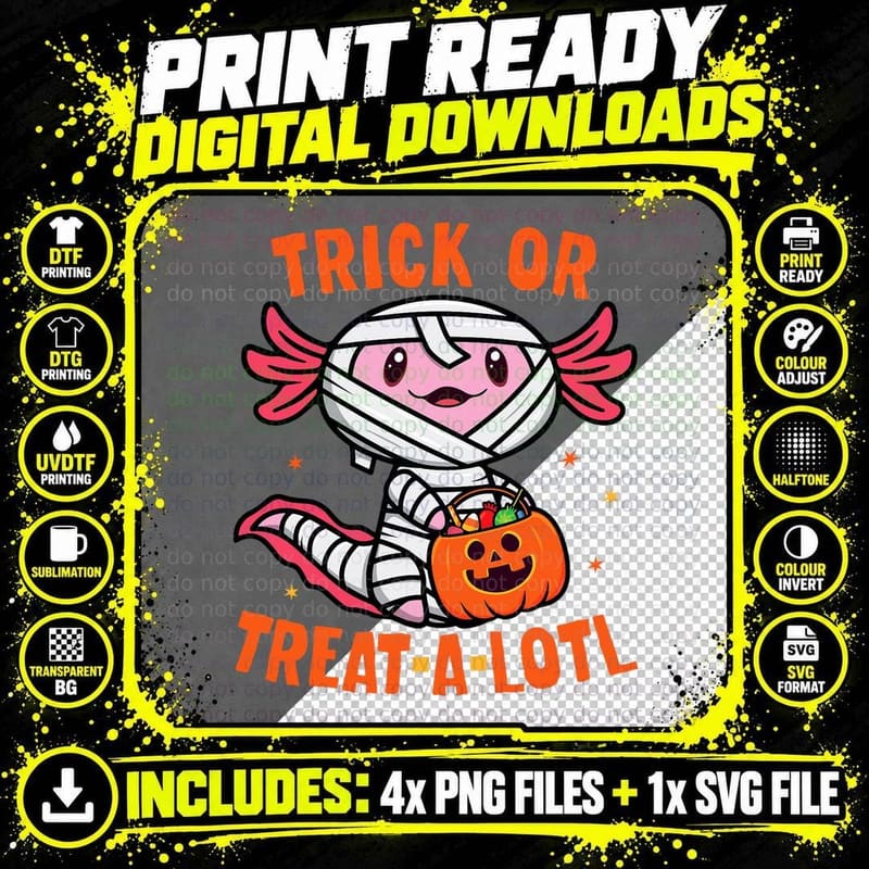 Trick or Treat a Lotl Axolotl Halloween Costume Toddler Png SVG Digital Bundle