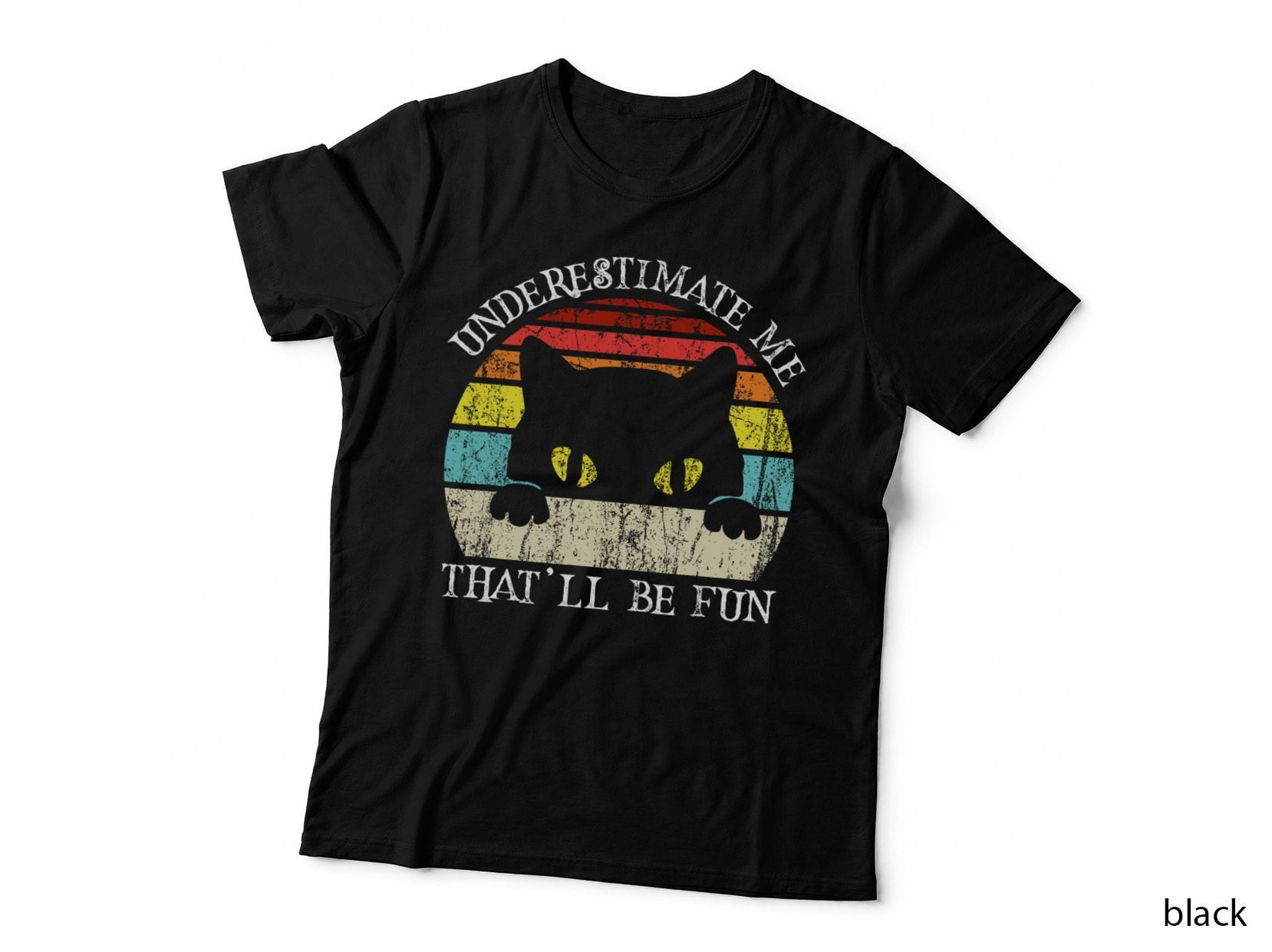 Vintage Cat Halloween T-Shirt, Retro Sunburst Design, Pet Lover Apparel