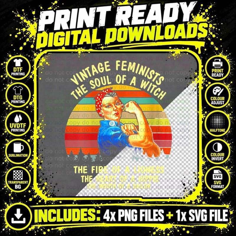 Vintage Feminists the Soul of a Witch the Fire of a Png SVG Digital Bundle