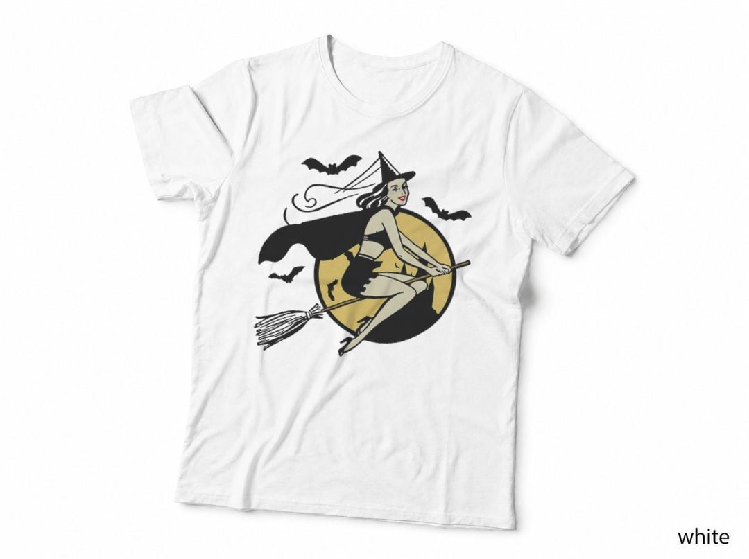 Vintage Halloween Pinup Witch Goth Rockabilly T-Shirt