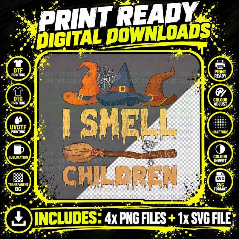 Vintage I Smell Children Hocus Pocus Witch Broom Png SVG Digital Bundle