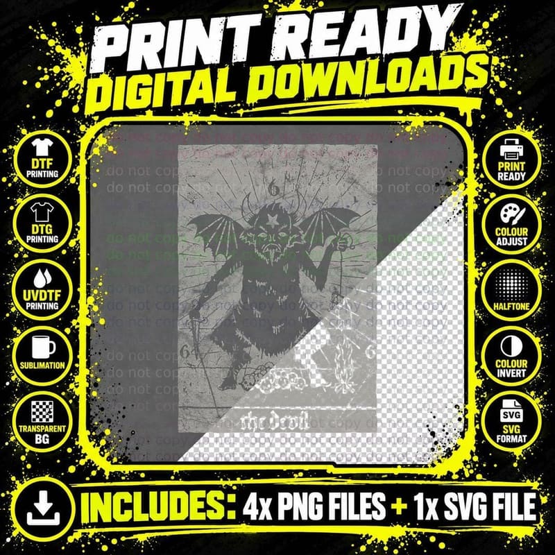 Vintage Occult Baphomet - Tarot Card Satanic Horror Png SVG Digital Bundle