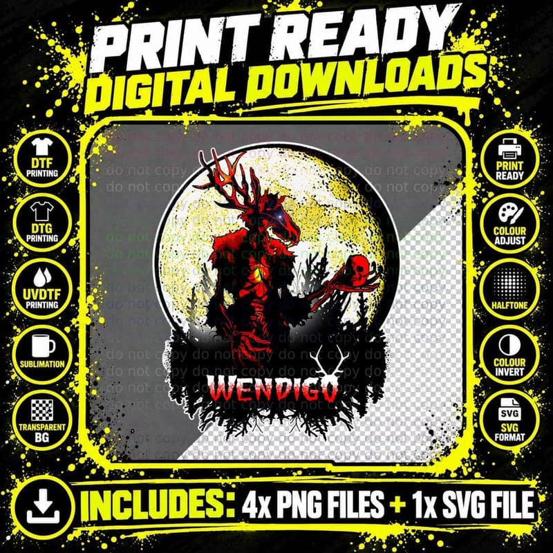Wendigo, New Monster Skinwalker Cryptid Evil Horror Png SVG Digital Bundle