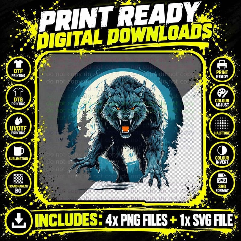 Werewolf Halloween Cryptid Mythology Mythical Creature Png SVG Digital Bundle