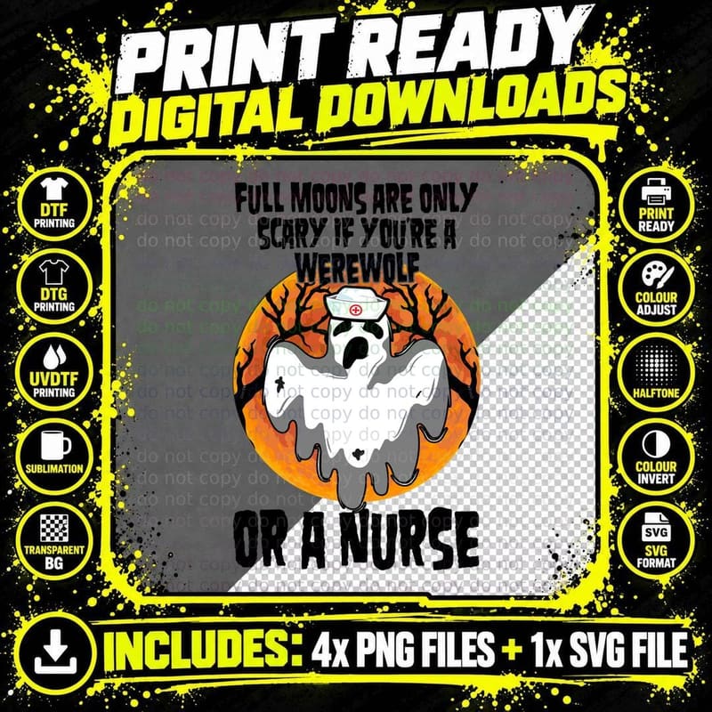 Werewolf or Nurse T-Shirt, Halloween Humor Png SVG Digital Bundle