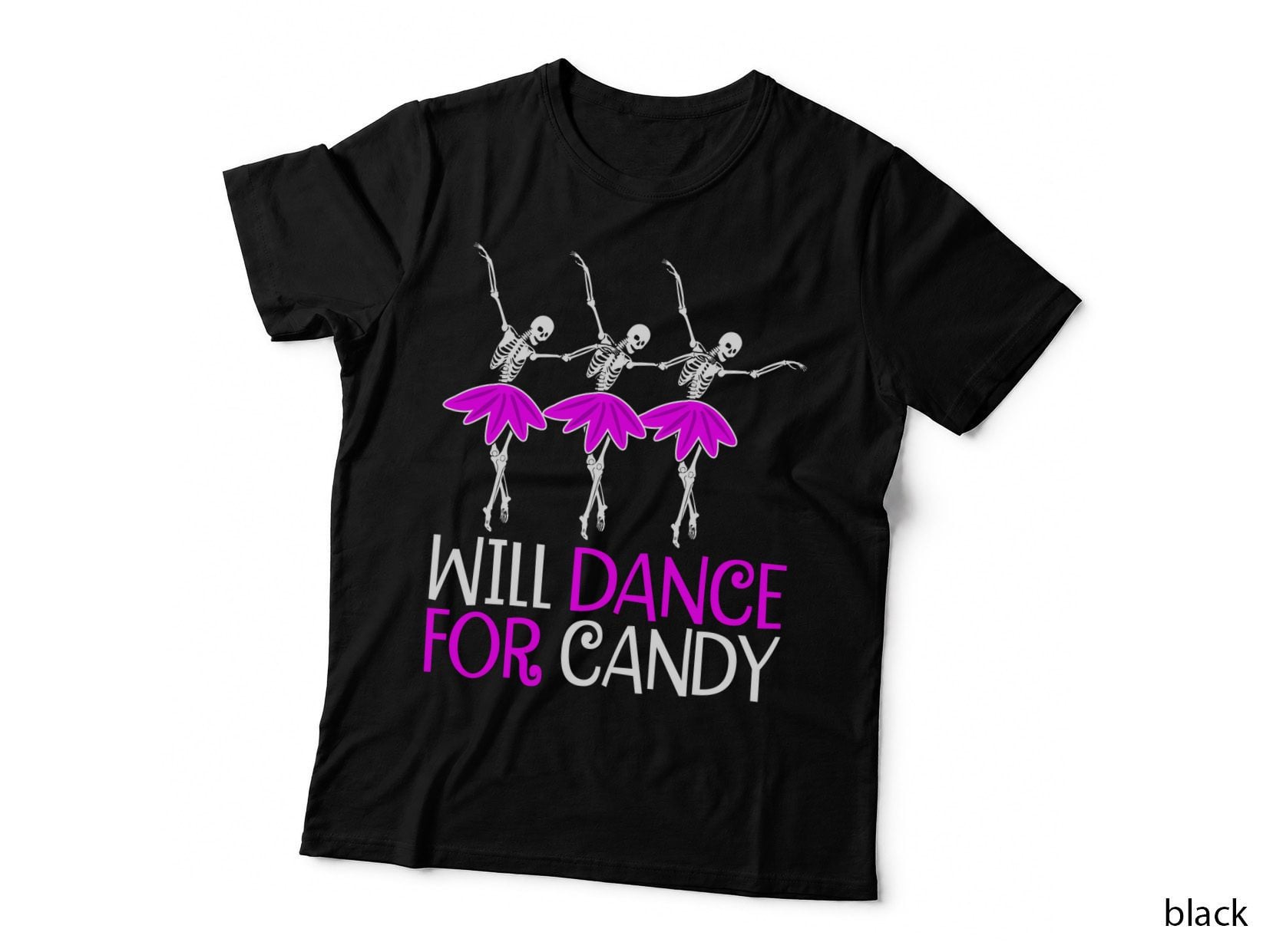 Will Dance for Candy Skeleton T-Shirt, Halloween Costume Print