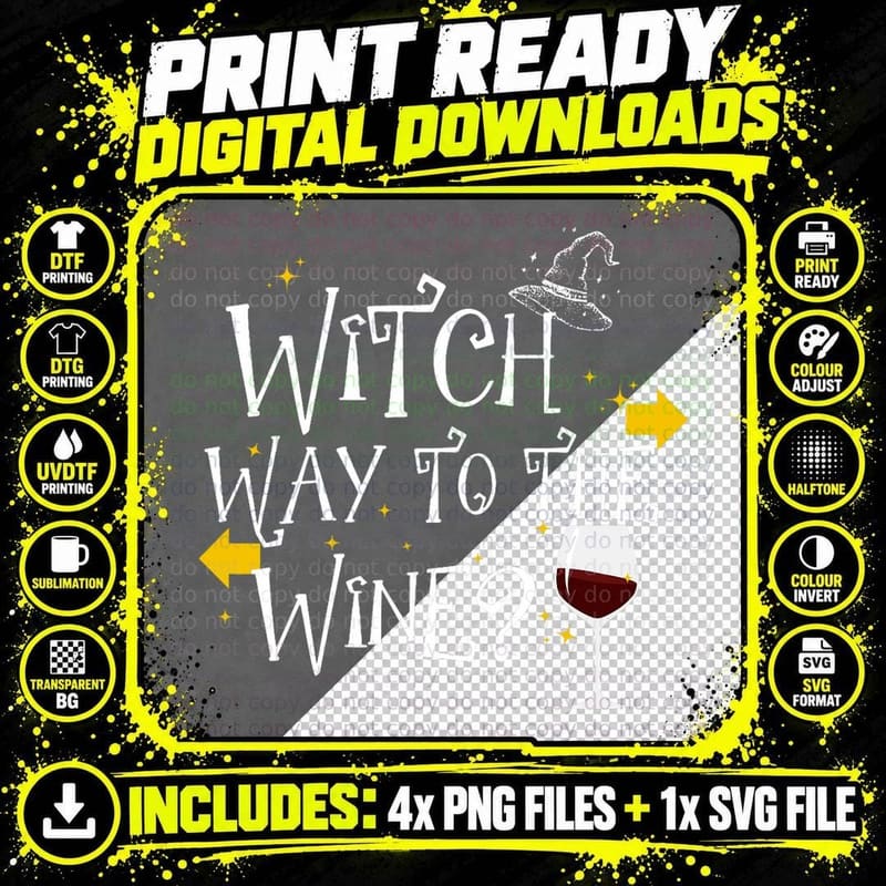Witch Way to the Wine Shirt Funny Wine Drinking T-Shirt Png SVG Digital Bundle