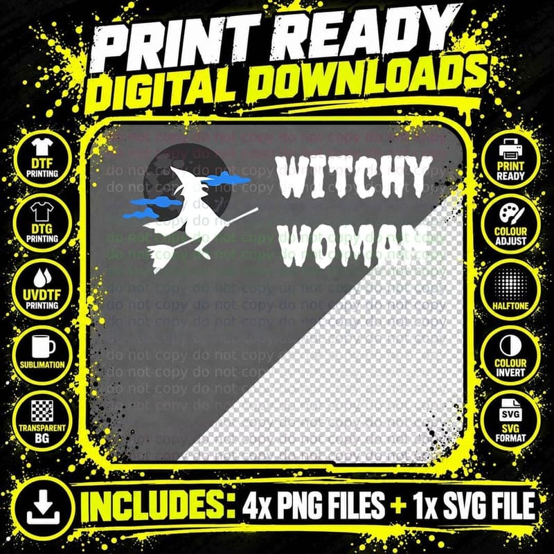 Witchy Woman Halloween Fun Witch Flying Broomstick at Png SVG Digital Bundle
