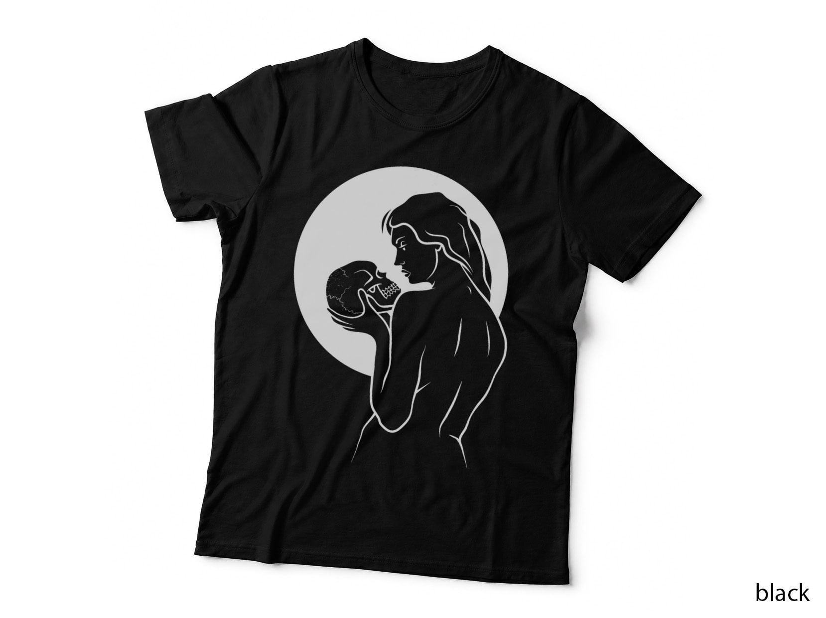 Woman Holding Skeleton Skull Full Moon Halloween Goth Punk T-Shirt