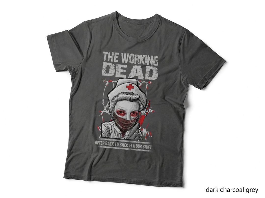Working Dead Nurse T-Shirt, Horror Zombie Theme, Halloween Costume