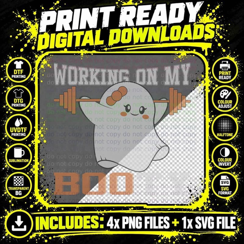 Working on My Booty Funny Halloween Workout Gym Women Png SVG Digital Bundle